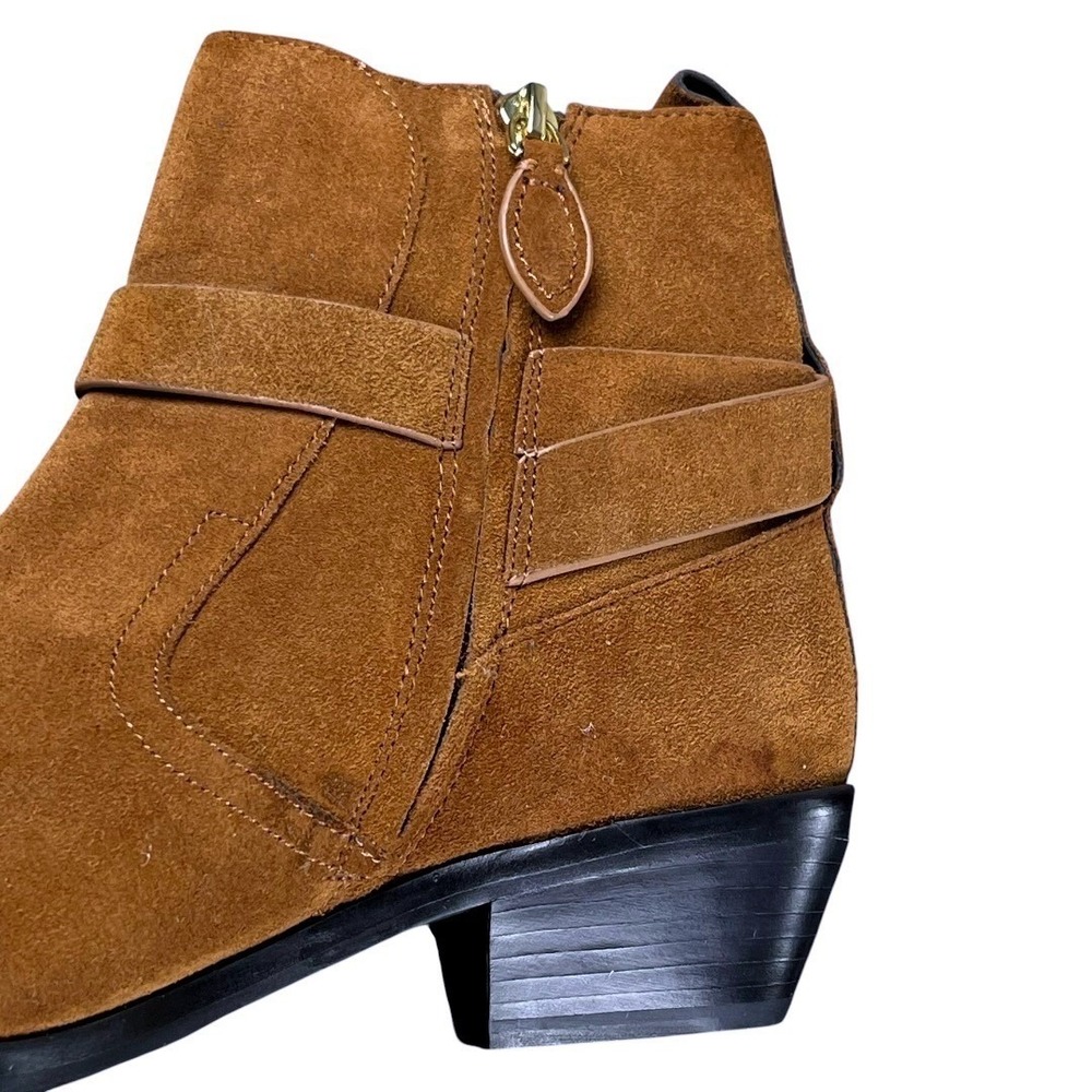 Rebecca Minkoff Suede Ankle Boots Women 8.5M Brown Good Western Buckle Pointed - Picture 7 of 15